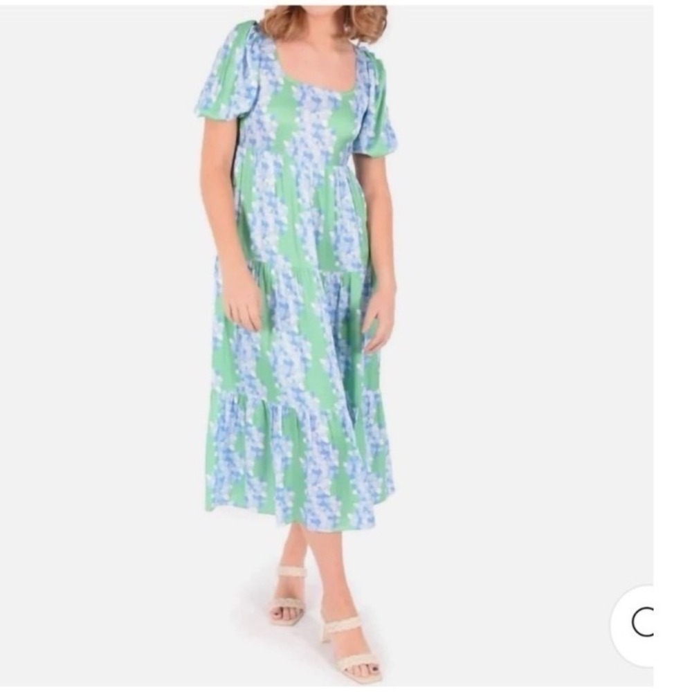 EMILY MCCARTHY daphne dress in hydrangea stripe Midi Dress‎ Square Neck size M